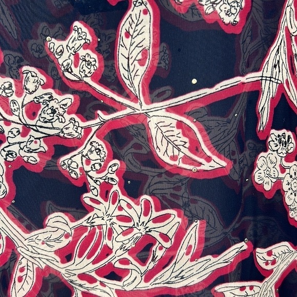 𝅺Zara Floral Red & Blue Oversized V Neck Studded Blouse SZ M - Picture 9 of 12